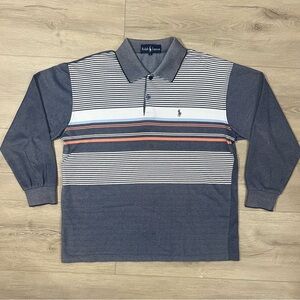 Vintage Polo Ralph Lauren Rugby Shirt Large Gray Orange Striped Preppy Rare